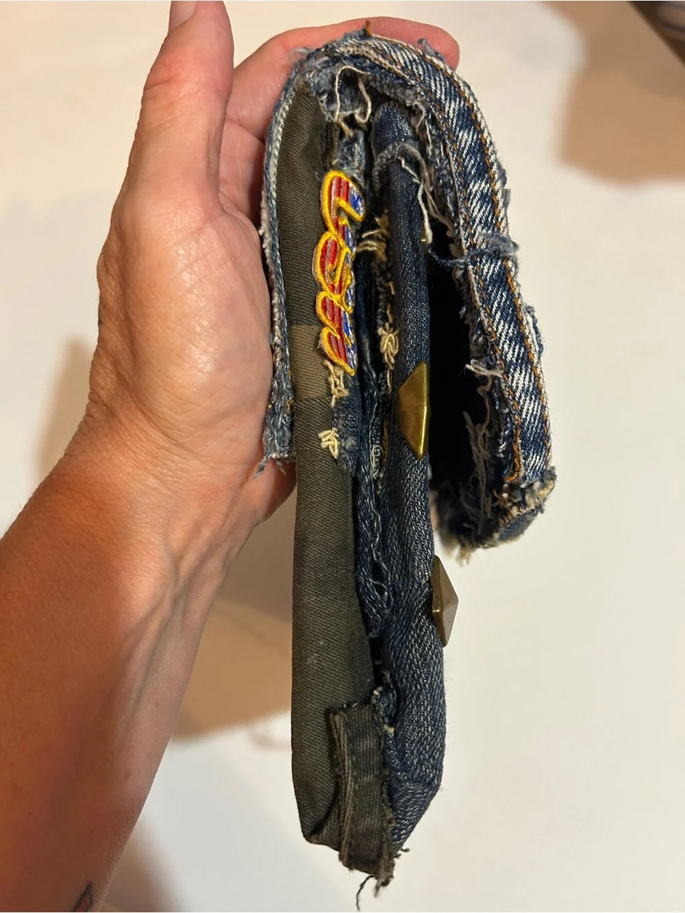 Handmade Upcycled Denim Camo Patriotic Clutch Wristlet USA Flag Eagle Military